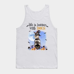 Grey Miniature Schnauzer Witch Hat Life Is Better With Dogs Tank Top